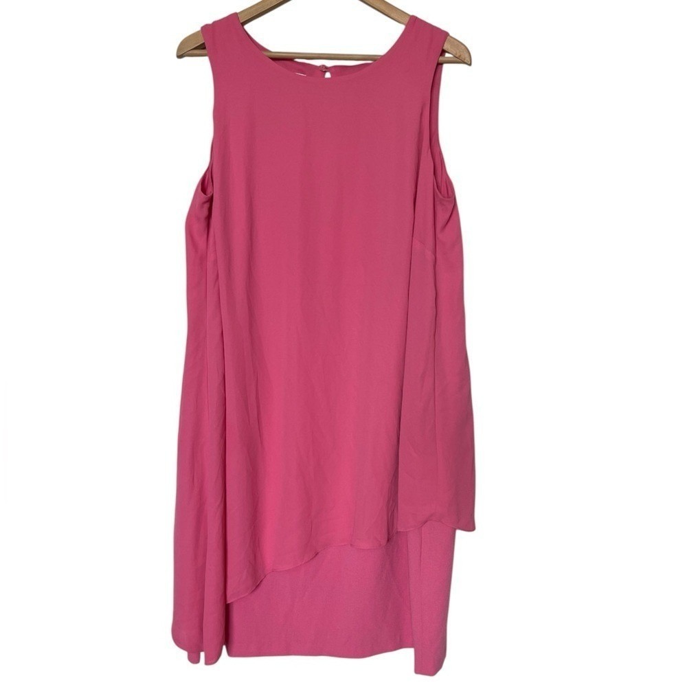 London Times Shift Dress Womens 14W Pink Asymmetrical Layered Sleeveless Crepe